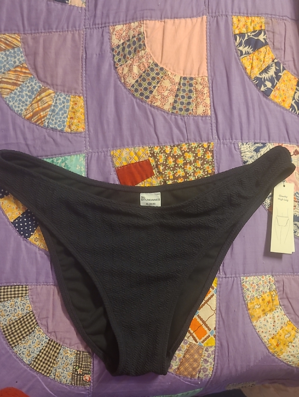 No Boundaries Black Textured High-Cut Womens Bikini Bottom
